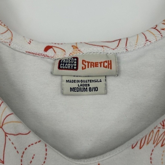 Vintage Y2K Faded Glory Floral Tank Top White Orange Built In Bra Stretch Size M - Picture 8 of 9